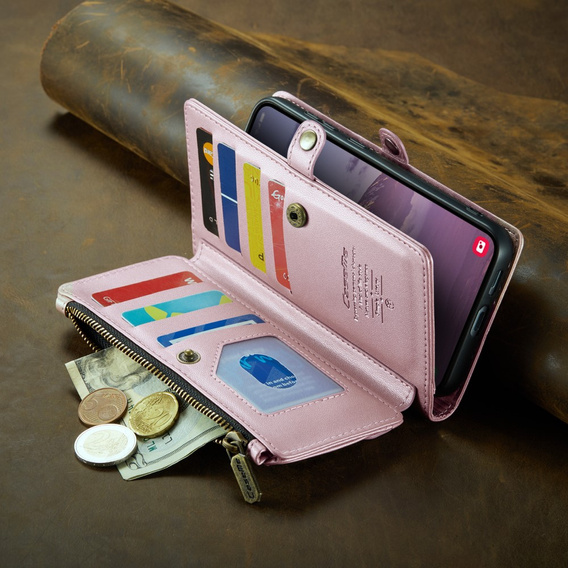 θήκη CASEME για Samsung Galaxy S24 FE, RFID Leather Wallet, με λουράκι ώμου, ροζ