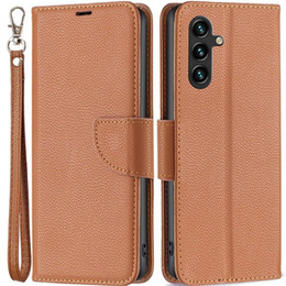 Θήκη με πτερύγιο για Samsung Galaxy A15, Wallet Litchi Leather, καφέ + γυαλί 9H