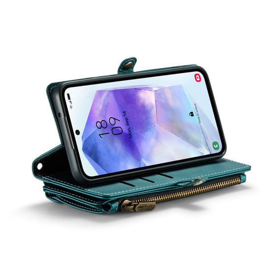 θήκη CASEME για Samsung Galaxy A55 5G, RFID Leather Wallet, με λουράκι ώμου, πράσινη