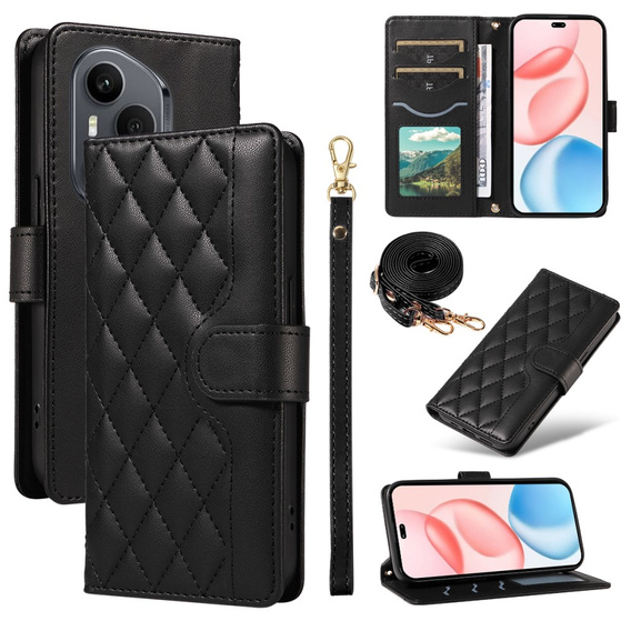 Θήκη με πτερύγιο για Honor 400 Pro 5G, Crossbody Leather Wallet, μαύρη