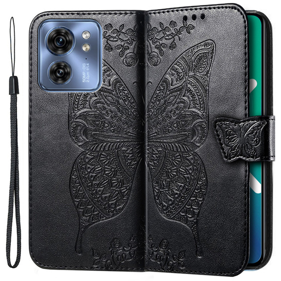 Θήκη με πτερύγιο για Motorola Edge 40, Butterfly, μαύρη