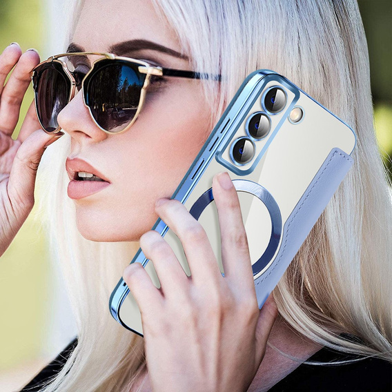 Θήκη με πτερύγιο για Samsung Galaxy S22 5G, RFID Wallet MagSafe CamShield, μπλε