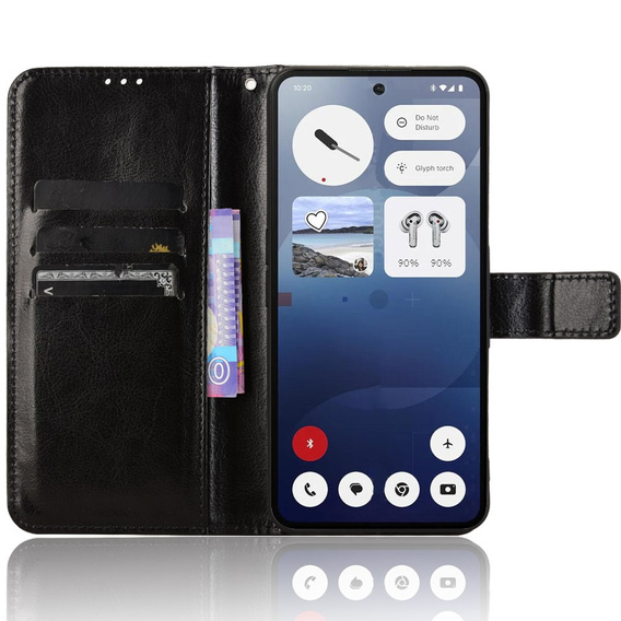 Θήκη με πτερύγιο για Nothing Phone 3A, Crazy Horse Wallet, μαύρη