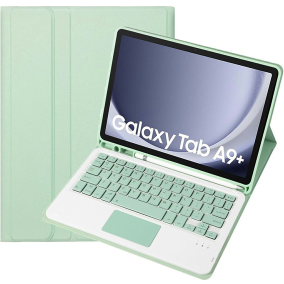Θήκη + πληκτρολόγιο Samsung Galaxy Tab A9+, Leather Pen Slot TouchPad, ανοιχτή πράσινη