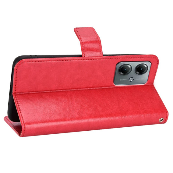 Θήκη με πτερύγιο για Motorola Moto G14, Crazy Horse Wallet, κόκκινη