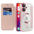 Θήκη με πτερύγιο για iPhone 16, RFID Wallet MagSafe CamShield, ροζ