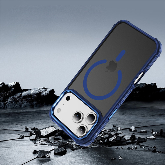 Ματ θήκη για iPhone 17 Pro, θωρακισμένη, για MagSafe, καπνιστή με μπλε πλευρές