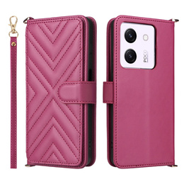 Θήκη με πτερύγιο για Xiaomi Poco M7 Pro 5G, Crossbody Leather Wallet, μπορντό