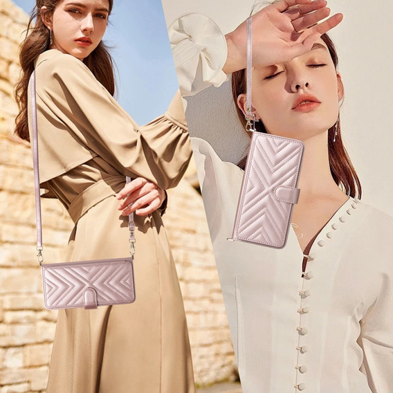 Θήκη με πτερύγιο για Oppo Reno 13F 5G, Crossbody Leather Wallet, ροζ