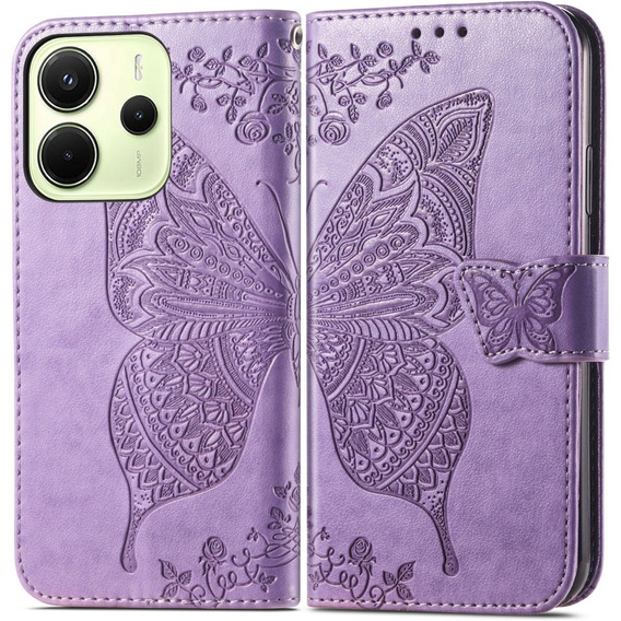 Θήκη με πτερύγιο για Xiaomi Redmi Note 14 4G, Butterfly, μωβ