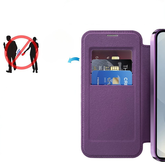 Θήκη με πτερύγιο για Samsung Galaxy S25, RFID Wallet MagSafe CamShield, μωβ