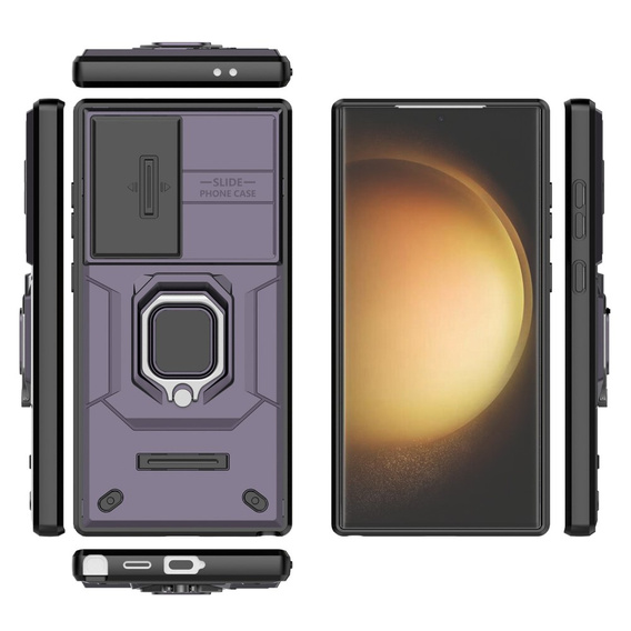 Θήκη για Samsung Galaxy S24 Ultra, KickStand Camera Lens, μωβ