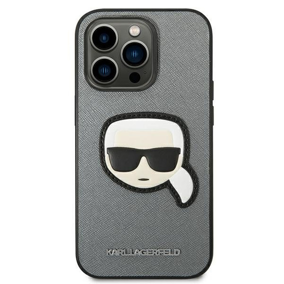 Karl Lagerfeld Θήκη για iPhone 14 Pro Max, Saffiano Karl's Head Patch, ασημένια