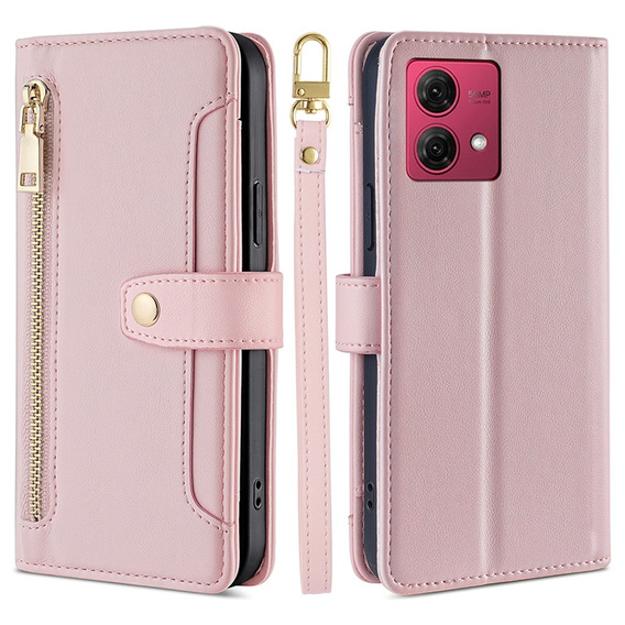 Θήκη με πτερύγιο για Motorola Moto G84 5G, Wallet Zipper Pocket, ροζ