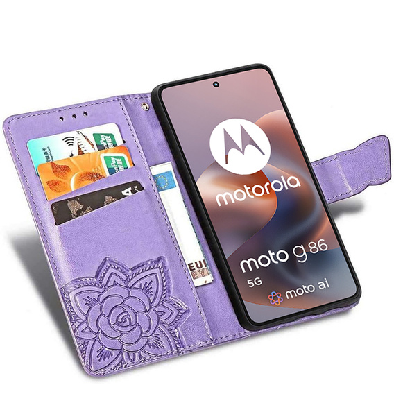Θήκη με πτερύγιο για Motorola Moto G86 Power 5G, Butterfly, μωβ