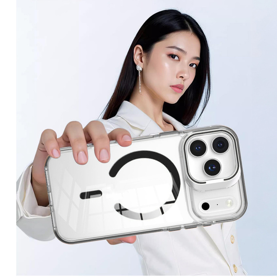 Θήκη για iPhone 17 Pro, για MagSafe, με βάση, διάφανη με μαύρα ένθετα