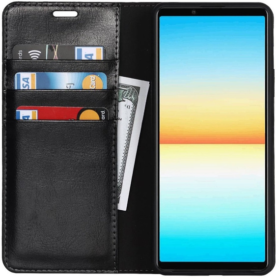 Θήκη με πτερύγιο για Sony Xperia 10 IV, Split Leather Wallet, μαύρη