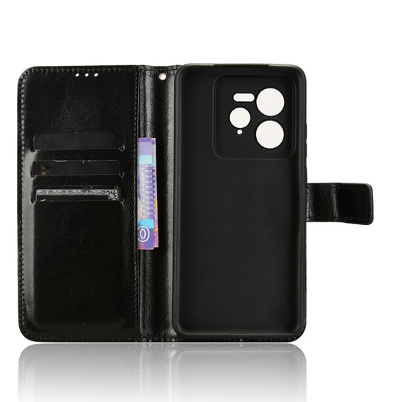 Θήκη με πτερύγιο για Realme GT 7 Pro, Crazy Horse Wallet, μαύρη