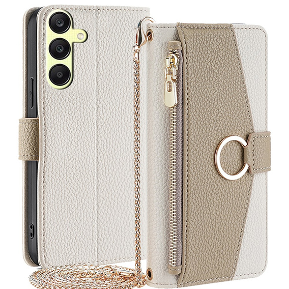 θήκη Wallet Zipper Pocket flip για το Samsung Galaxy A25 5G, Wallet Zipper Pocket, με καθρέφτη, λευκή