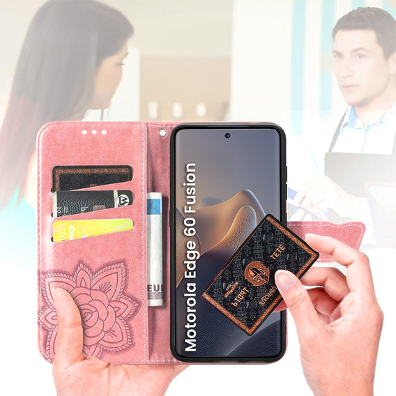 Θήκη με πτερύγιο για Motorola Edge 60 / 60 Fusion, Butterfly, ροζ rose gold