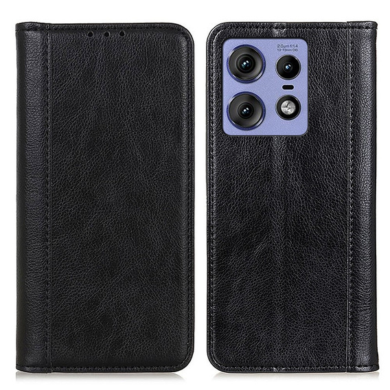θήκη με πτερύγιο για Motorola Edge 50 Pro, Split Leather, μαύρη