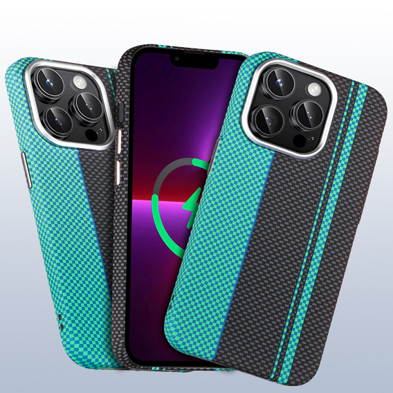 Θήκη για iPhone 13 Pro Max, ανθρακονήματα MagSafe, μαύρο / μπλε