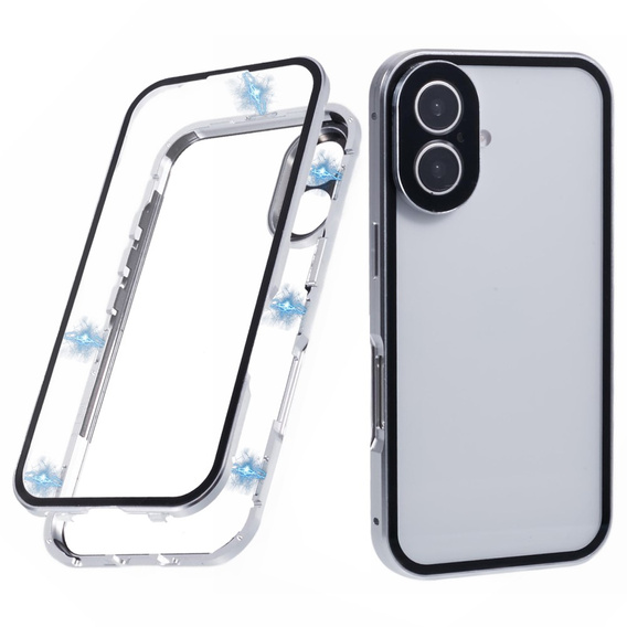 θήκη για το iPhone 16, Magnetic Dual Glass, ασημένια