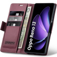 Θήκη για Oppo Reno 13, ERBORD Glossy Litchi, πορτοφόλι με πτερύγιο, κόκκινη