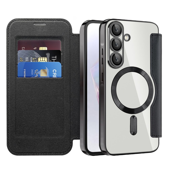 Θήκη με πτερύγιο για Samsung Galaxy A17 5G, πορτοφόλι RFID, για MagSafe, διάφανο/μαύρο