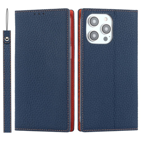 Θήκη με πτερύγιο για iPhone 14 Pro, Litchi Skin Grain, σκούρο μπλε