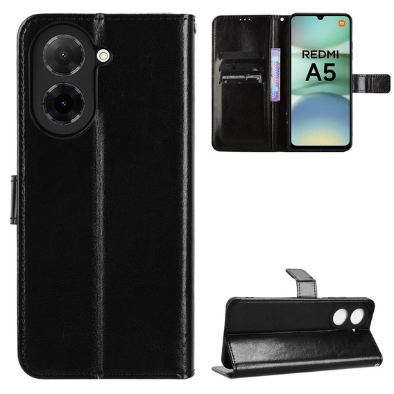 Θήκη με πτερύγιο για Xiaomi Redmi A5, Crazy Horse Wallet, μαύρη