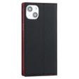 Θήκη με πτερύγιο για iPhone 15, Litchi Skin Grain, μαύρη