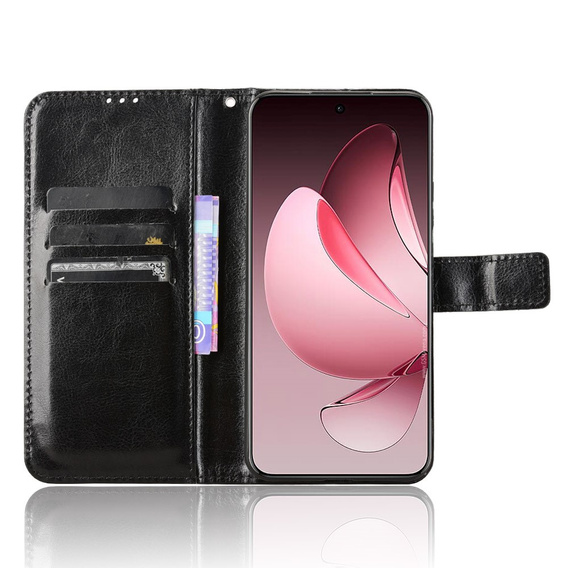 Θήκη με πτερύγιο για Oppo Reno 13 Pro, Crazy Horse Wallet, μαύρη