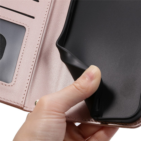 θήκη πτερύγιο για Samsung Galaxy S25 FE, Rhombus Crossbody Leather, ροζ rose gold