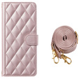 θήκη πτερύγιο για Samsung Galaxy A16, Rhombus Crossbody Leather, ροζ rose gold