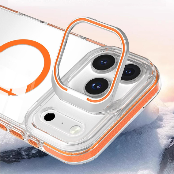 Θήκη για iPhone 17 Pro, για MagSafe, με βάση, διάφανη με πορτοκαλί ένθετα