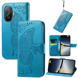 Θήκη με πτερύγιο για Xiaomi Poco F7, Butterfly, μπλε