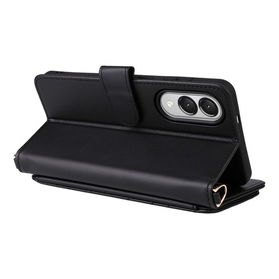 Θήκη με πτερύγιο για Samsung Galaxy S25 Edge, Crossbody Leather Wallet, μαύρη