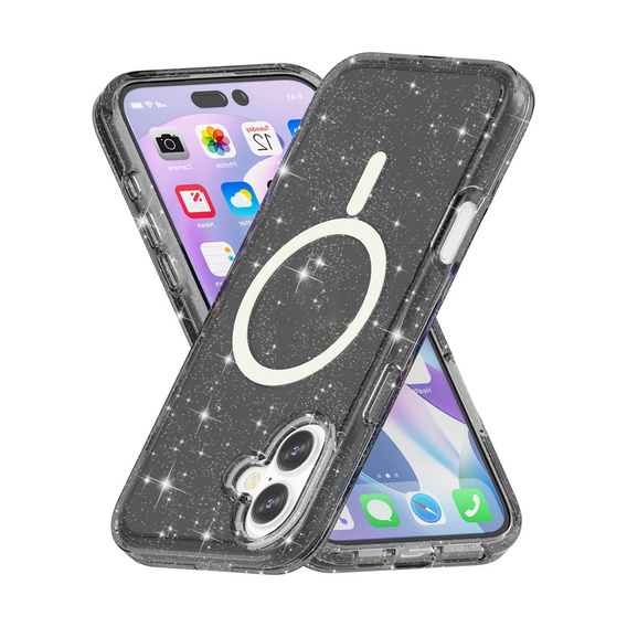 Θήκη για iPhone 17, για MagSafe, glitter, ημιδιαφανές μαύρο