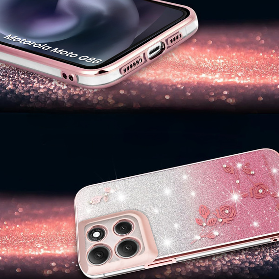 Θήκη για Motorola Moto G86 5G, Glitter Flower, ροζ rose gold