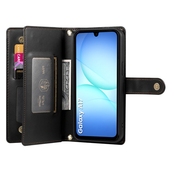 Θήκη πορτοφόλι φερμουάρ τσέπη flip για Samsung Galaxy A17 5G, πορτοφόλι φερμουάρ τσέπη, μαύρο