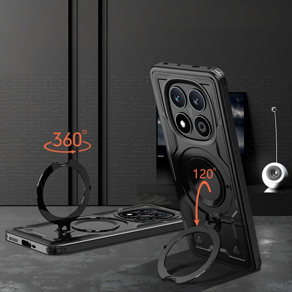 Θήκη για Xiaomi Redmi Note 14 Pro 5G /  Poco X7 5G, Στρατιωτικό MagSafe, μαύρη + γυαλί 9H