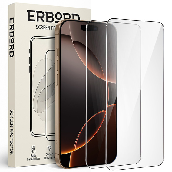 2x Μετριασμένο γυαλί ERBORD 9H Hard Glass στην οθόνη για iPhone 16 Pro Max