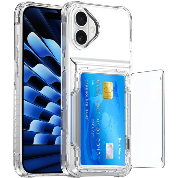 Θήκη για iPhone 16, Card Holder Kickstand, διαφανής
