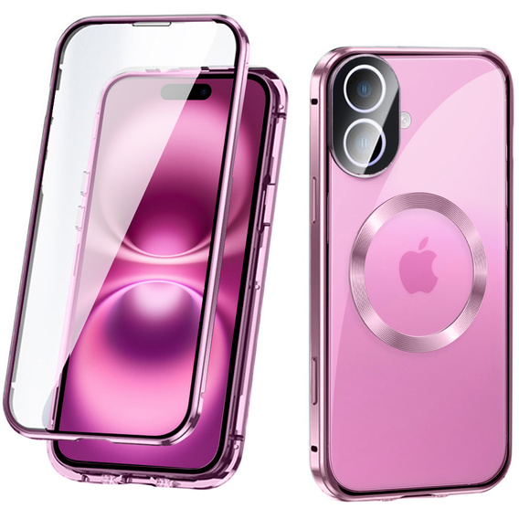 Μαγνητική θήκη MagSafe Dual Glass για iPhone 16, ροζ rose gold
