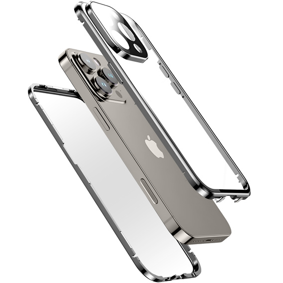 θήκη για το iPhone 16 Pro, Magnetic Dual Glass, ασημένια