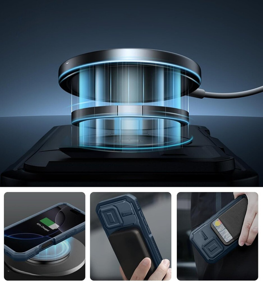 Θωρακισμένη θήκη για iPhone 16 Pro, Dexnor CamProtect MagSafe, μπλε (Δύο πλαίσια)
