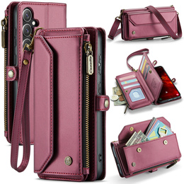 θήκη CASEME για Samsung Galaxy S25 FE, RFID Leather Wallet, με λουράκι ώμου, κόκκινη