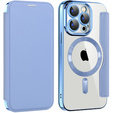 Θήκη με πτερύγιο για iPhone 15 Pro, RFID Wallet MagSafe CamShield, μπλε