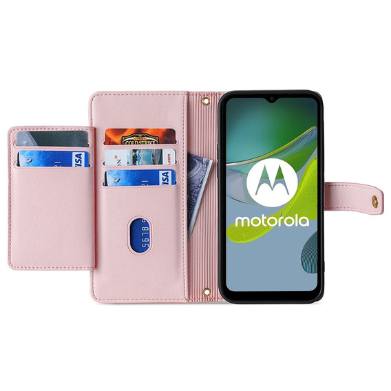 Θήκη με πτερύγιο για Motorola Moto G54 5G, Wallet Zipper Pocket, ροζ